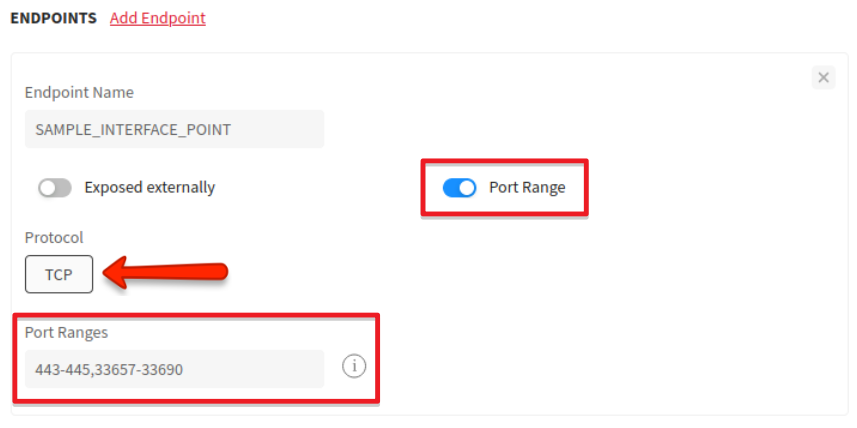 internal endpoint port range