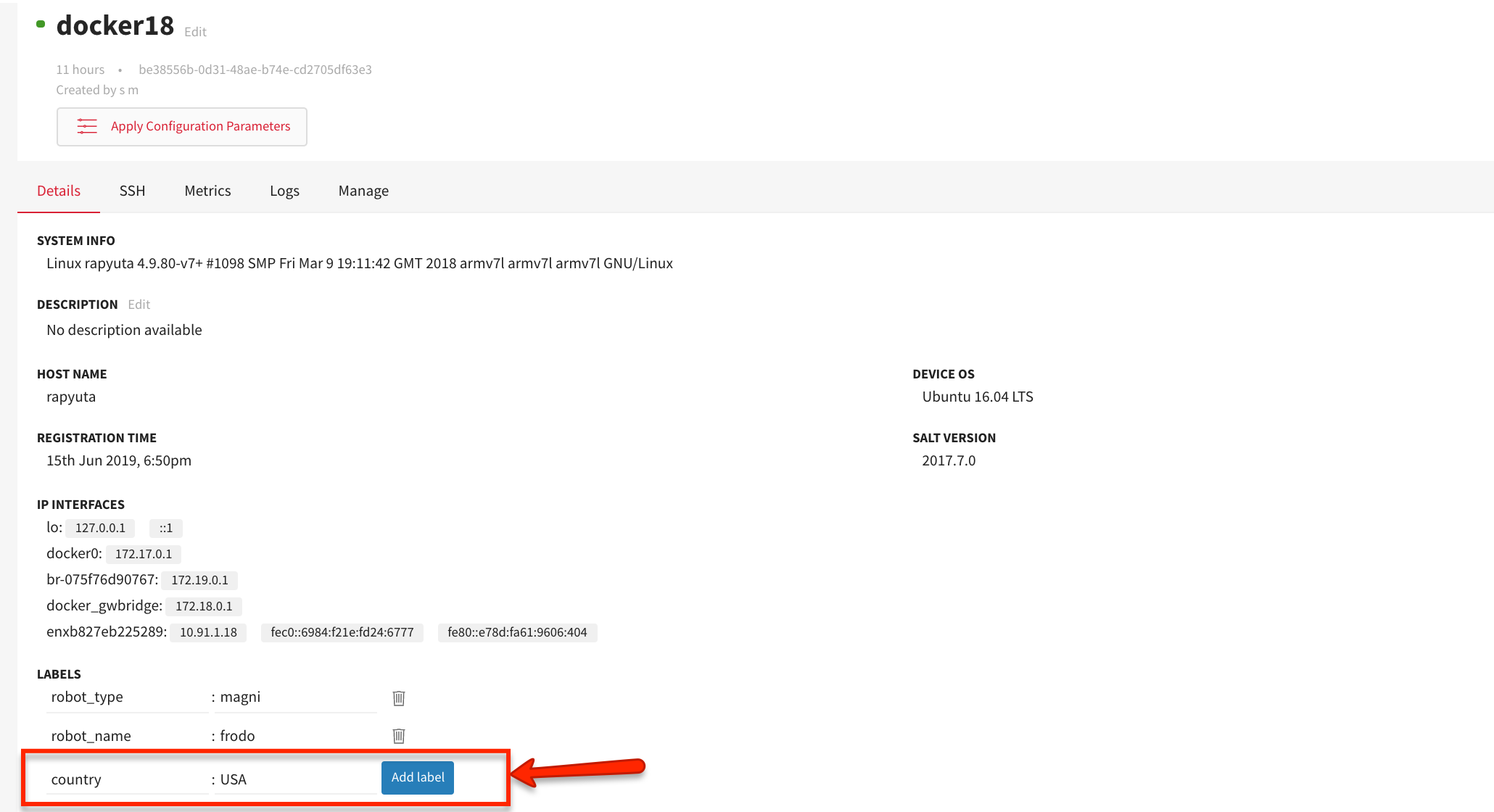 apply configuration parameters